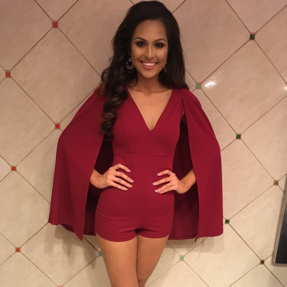 Elegant Burgundy Cape Romper